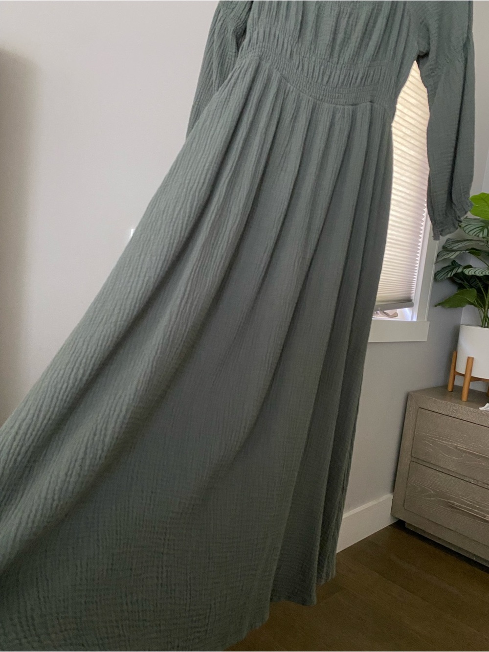 Smocked Waist Midi Dress in Sage Green - Picture 4 of 6